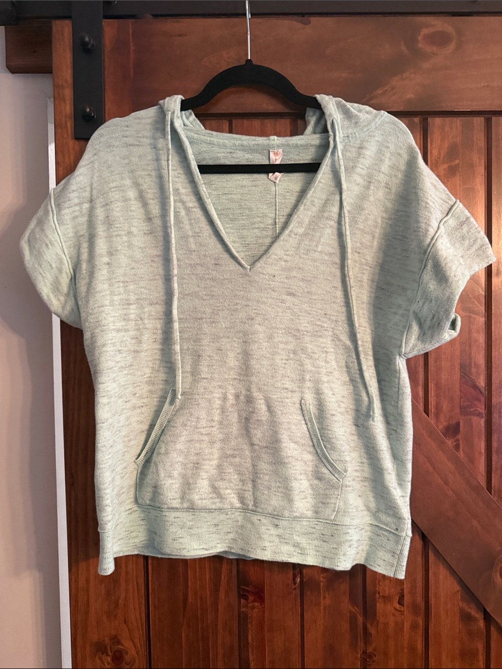 Daily Practice Relaxed V-Neck Short-Sleeve Hoodie in Mint size small
